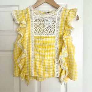 Yellow Gingham Free People Top, NWT, Size 10, Small Stain